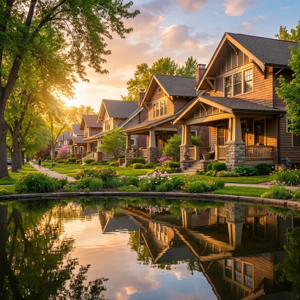 A row of classic 1920s craftsman bungalows with deep front porches in Longfellow.