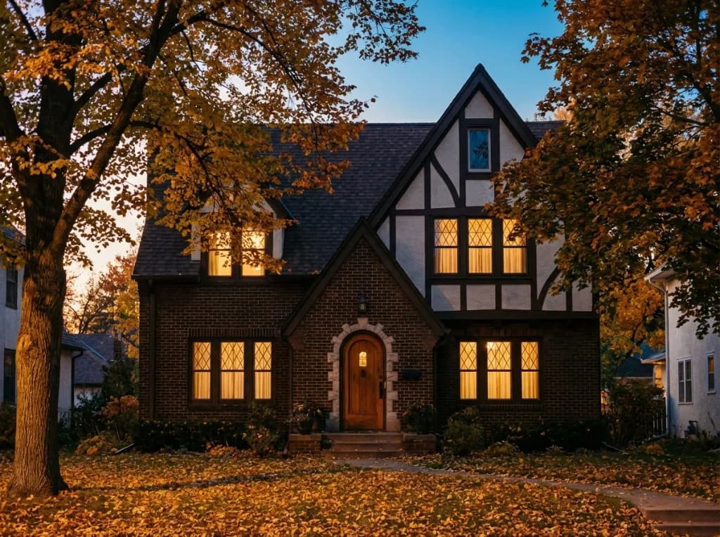 A cinematic shot of a colorful turn-of-the-century Victorian home in the Powderhorn neighborhood, featuring a wide front porch and flourishing community garden, capturing the artistic spirit of South Minneapolis.