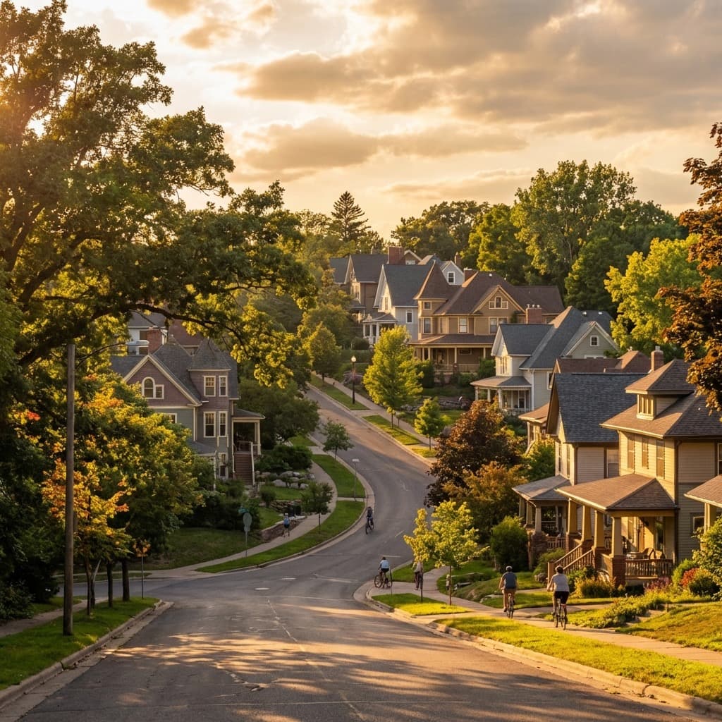 Looking up a hilly, winding street in Waite Park, showing the unique topography of this northeast neighborhood.