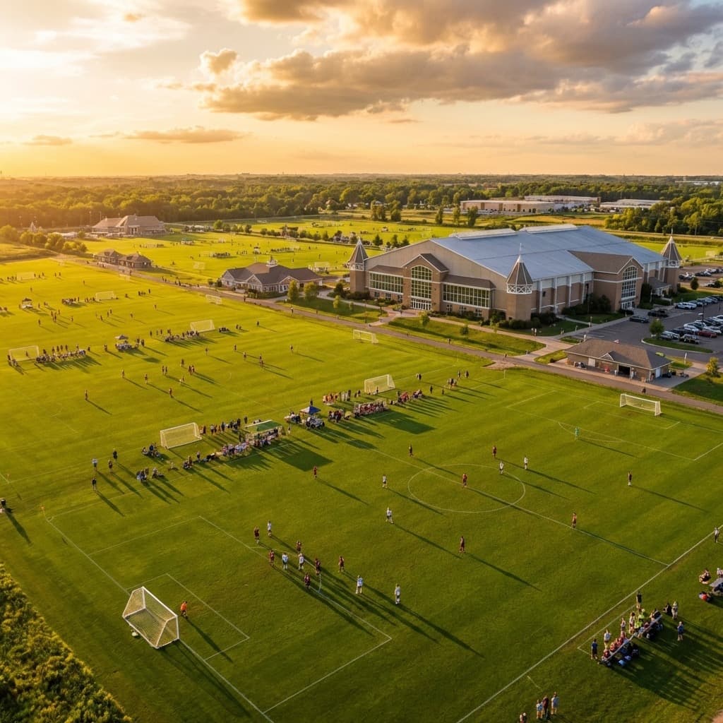 Youth soccer tournament in action at the National Sports Center.