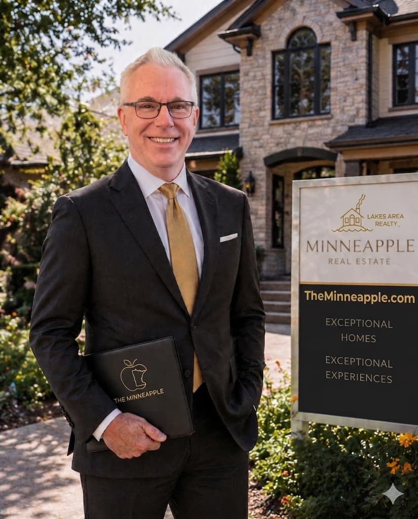 Chris Deutsch with the Minneapple Real Estate sign